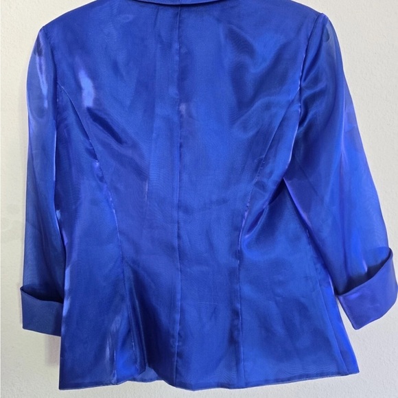 Alex Evenings Satin Jacket Woman Small Blue Collared 3/4 Sleeve Exellent - Picture 13 of 13